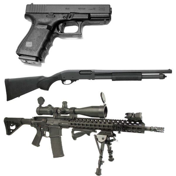 Glock 19 Gen 4 (25) | Remington 870 Tactical (25) | Schmeisser AR15 M5FL (25)